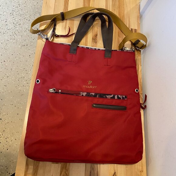 Red Mouflon Convertible Tote purse Bag With Adjustable Strap Faux Leather Handle - Picture 6 of 16